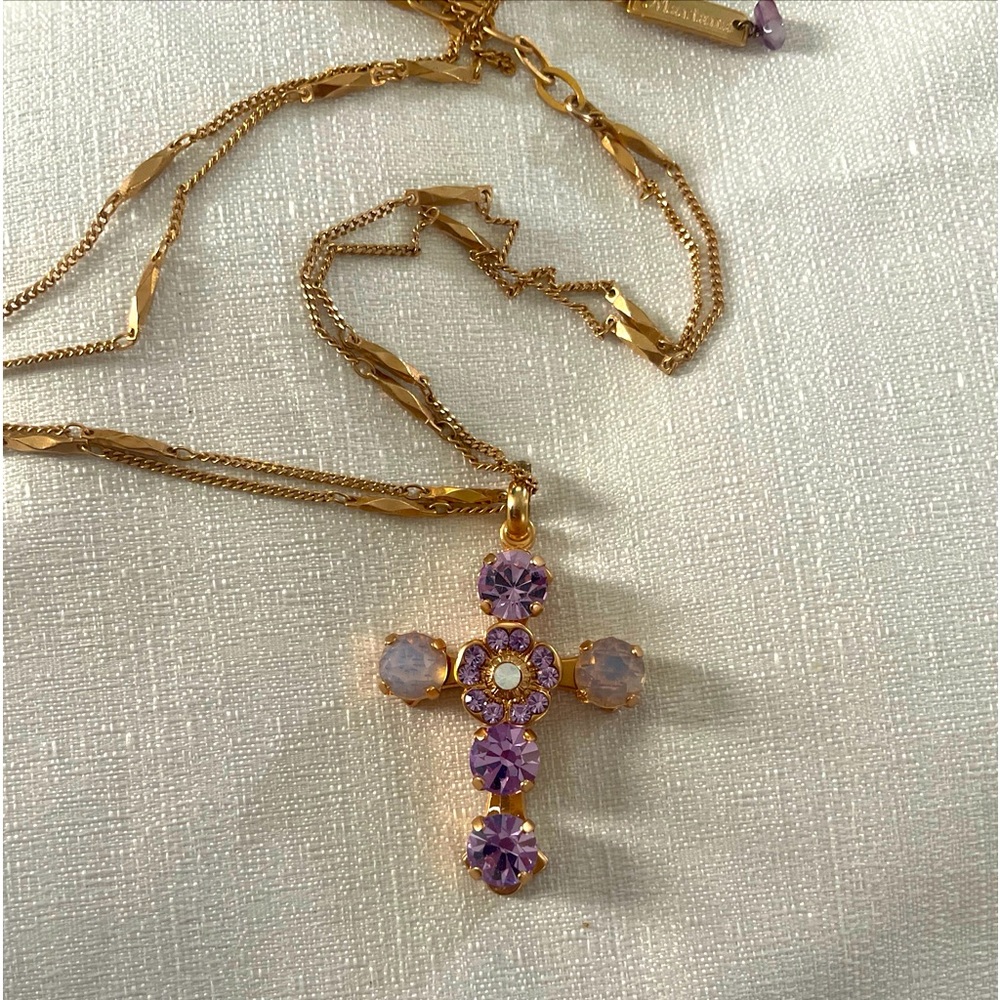 RARE Mariana Crystal Flower Cross 14” Pendant EUC!!
